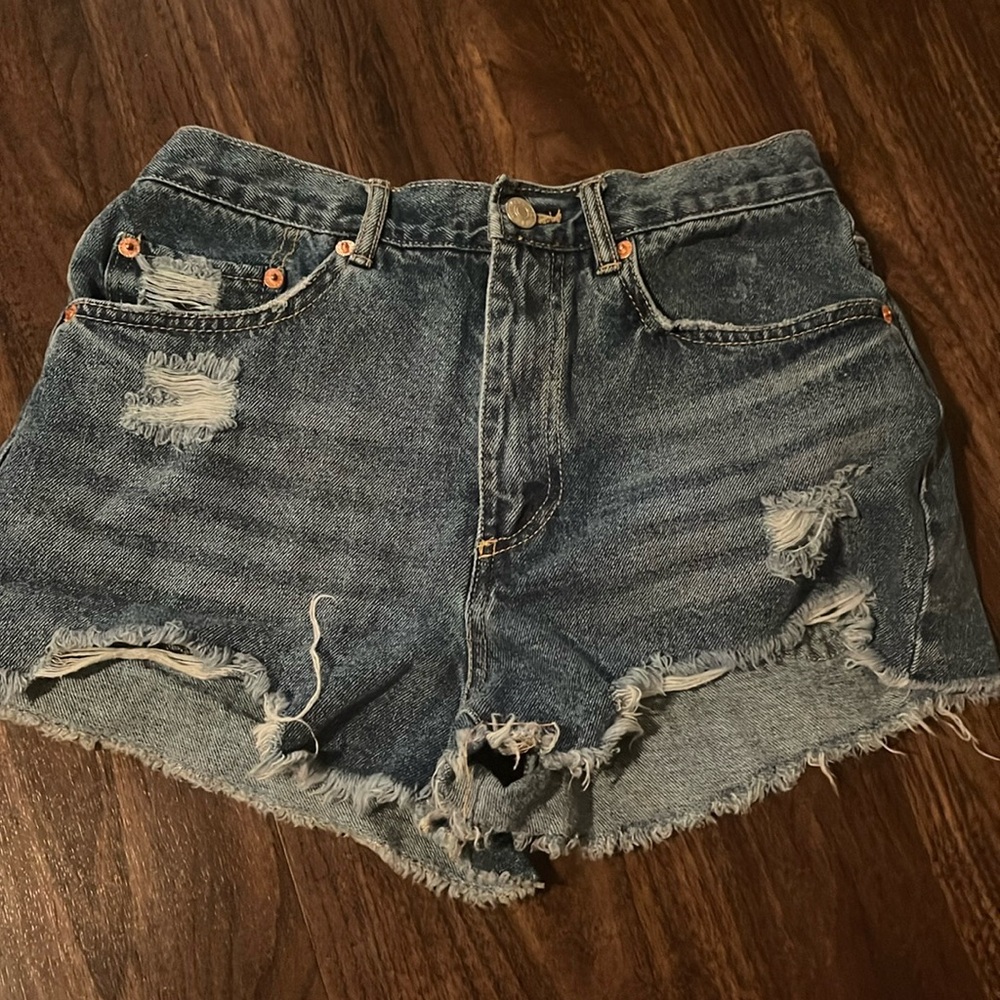 Pair of blue denim shorts